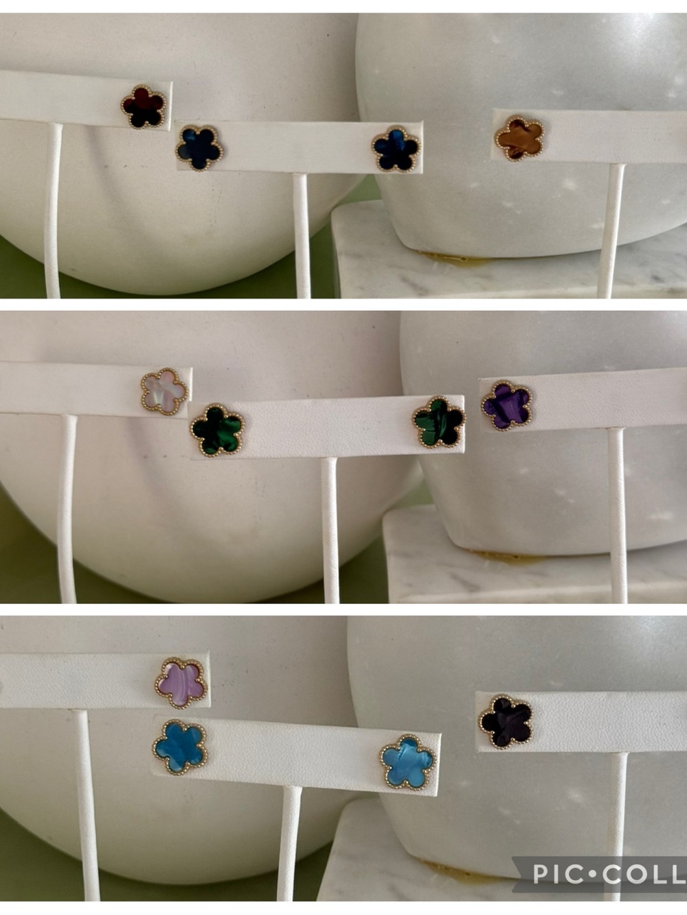 Gold-Trim Clover Stud Earrings - Multicolor Enamel Set of 3